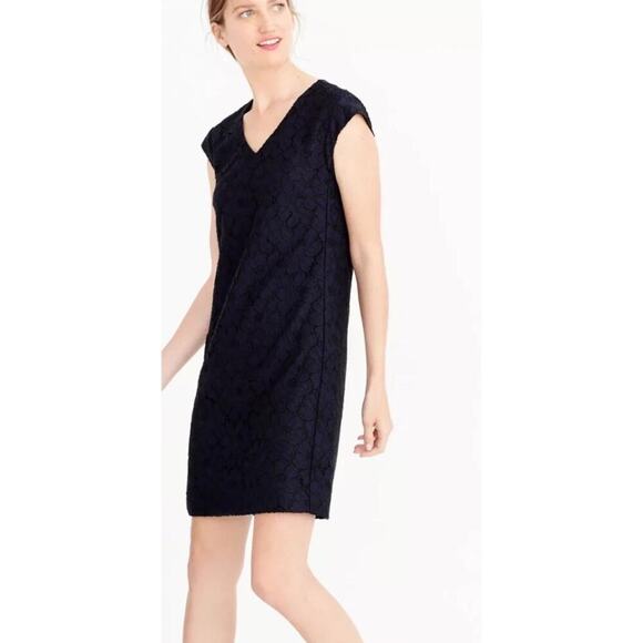 NWT J.Crew Women's Navy V-Neck Lace Cap Sleeves Shift Mini Dress Size 8 - Picture 1 of 9